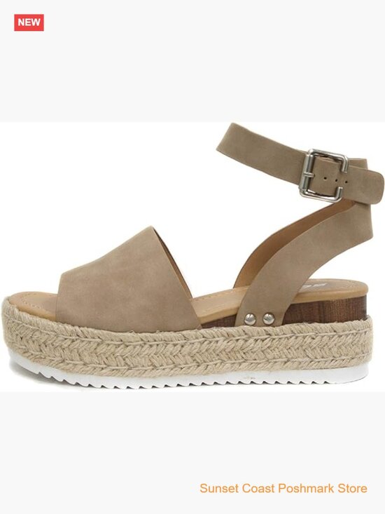 Open Toe Buckle Ankle Strap Espadrilles Flatform Wedge Casual Sandals